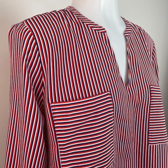 Cabi Top Medium Red Blue White Striped Franklin Popover Blouse Women's - Picture 2 of 14